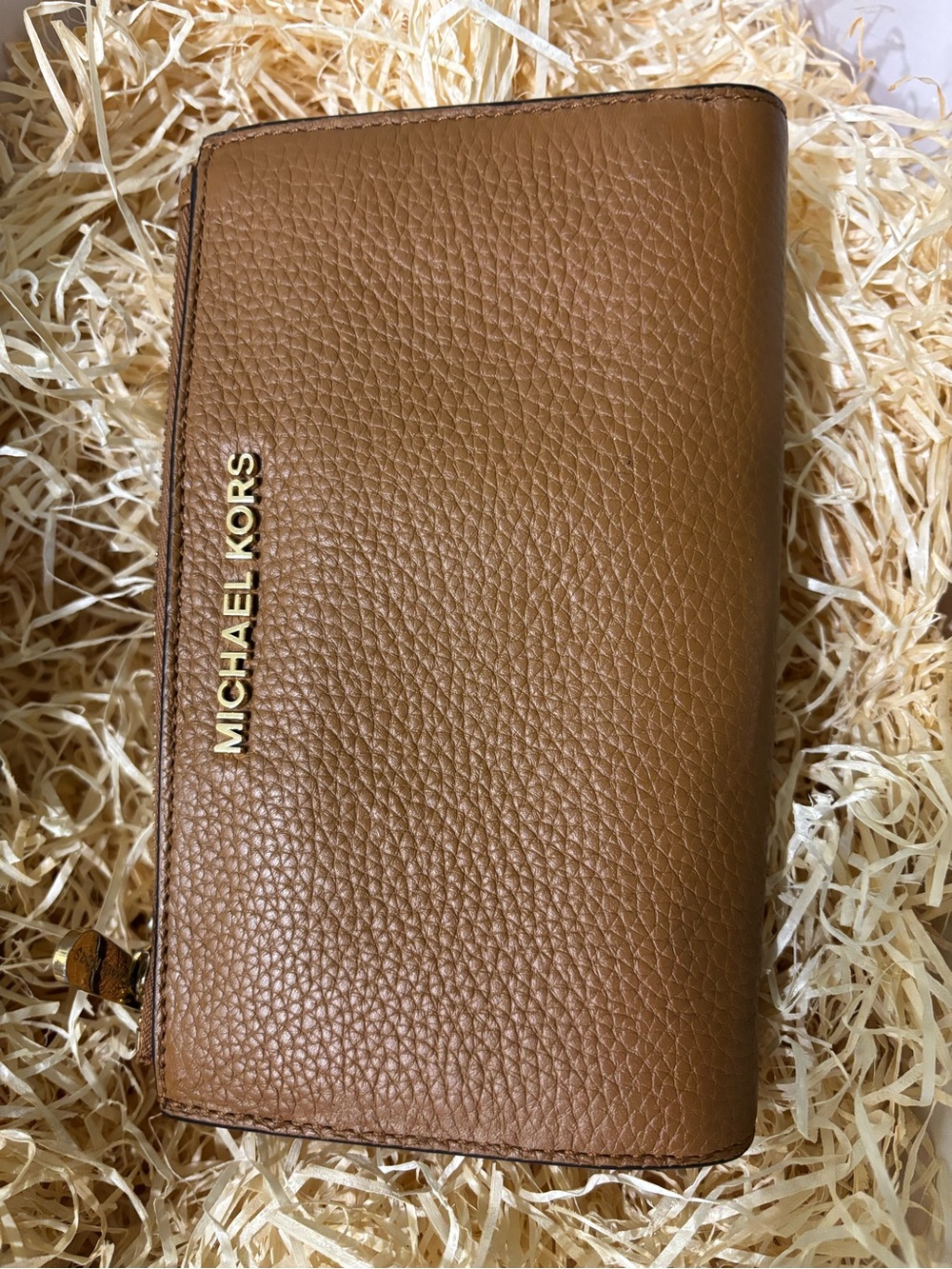 Michael Kors Caramel Tan Pebbled Leather Zip Wallet